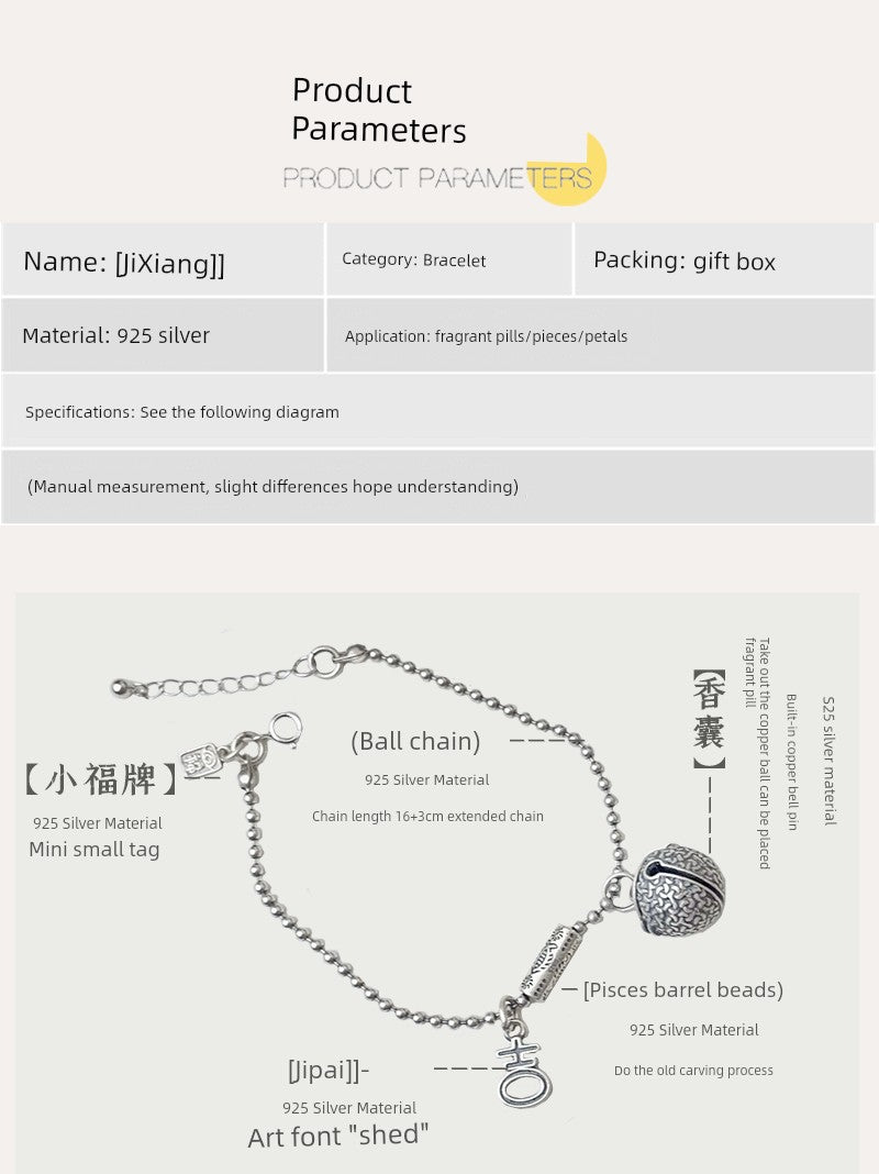 [Jixiang] Silver Hollow Sachet Ball Bracelet Anklet Portable Wear Incense Pills Aromatherapy Oil No Fire Lasting Diffuse - Walmarkettt.com