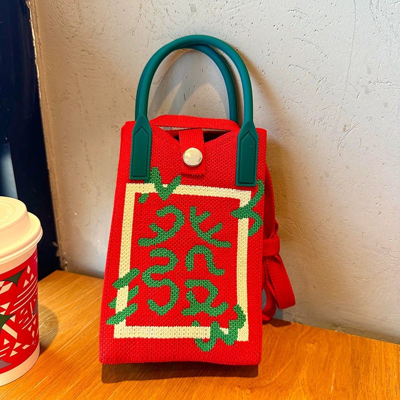 Korean Style Handbag, Fashionable and Simple, Knitted Single Shoulder Crossbody Mini Phone Bag, Portable Storage Coin Purse for Going Out - Walmarkettt.com