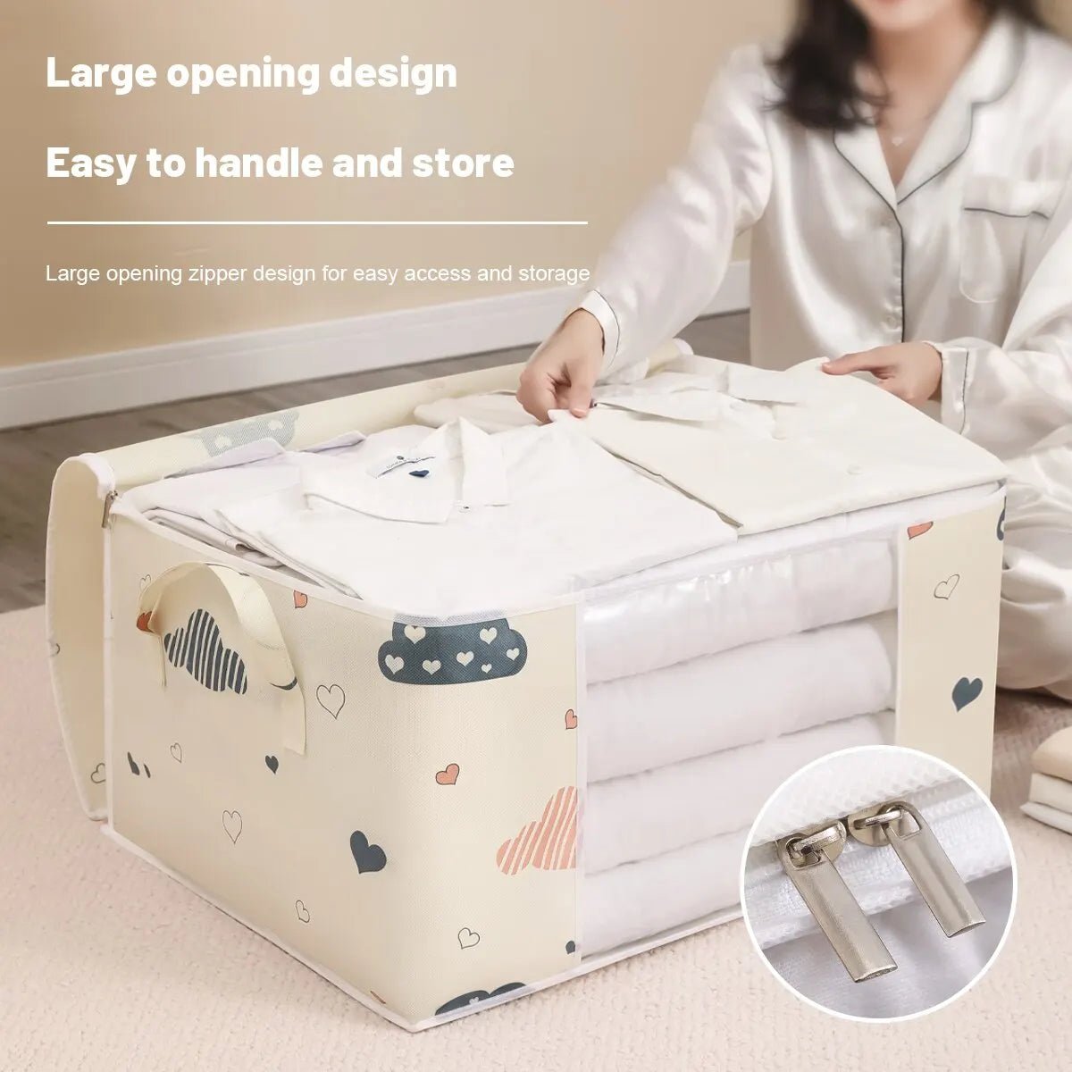 Large Capacity Clothes Storage Bag Organizer With Reinforced Handle Suitable For Blankets Bedding Foldable With Sturdy Zipper - Walmarkettt.com