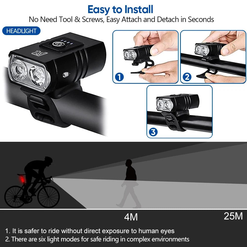 LED Bicycle Front Light Type - C Rechargeable Bicycle Headlight MTB Road Bike Headlamp Easy to Install Cycling Accessories - Walmarkettt.com