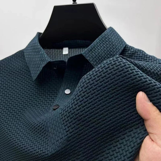 New Men's Business Casual Short Sleeved Bone Flower Solid Color POLO Shirt Fashion Breathable Comfortable Summer Versatile Top - Walmarkettt.com