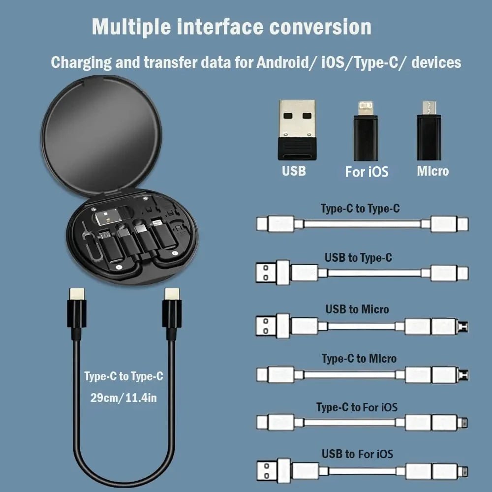 PD 60W Multifunctional USB Type C Data Cable Set Fast Charging For IPhone Xiaomi Charger Storage Box Adapter Card Pin Travel Box - Walmarkettt.com