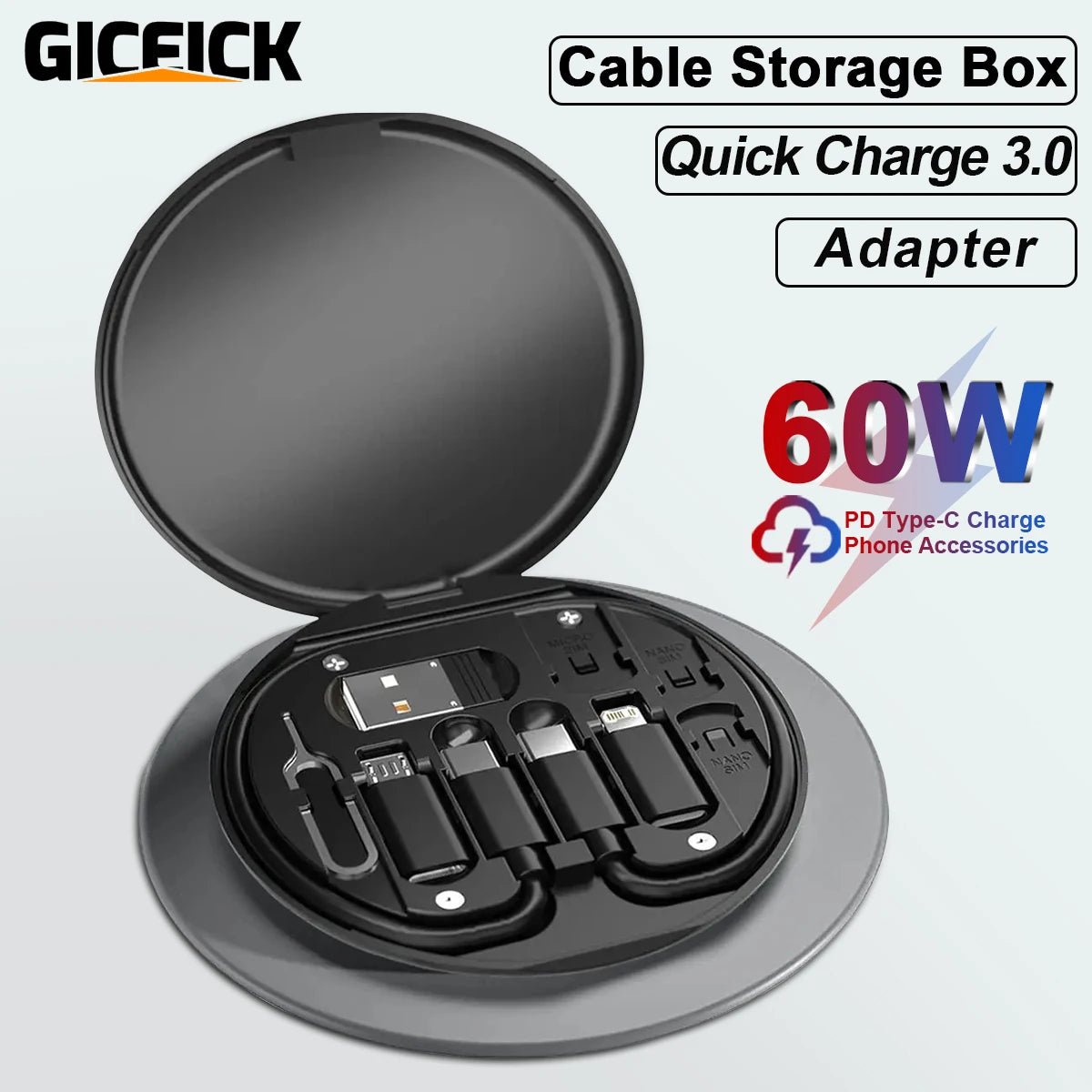 PD 60W Multifunctional USB Type C Data Cable Set Fast Charging For IPhone Xiaomi Charger Storage Box Adapter Card Pin Travel Box - Walmarkettt.com