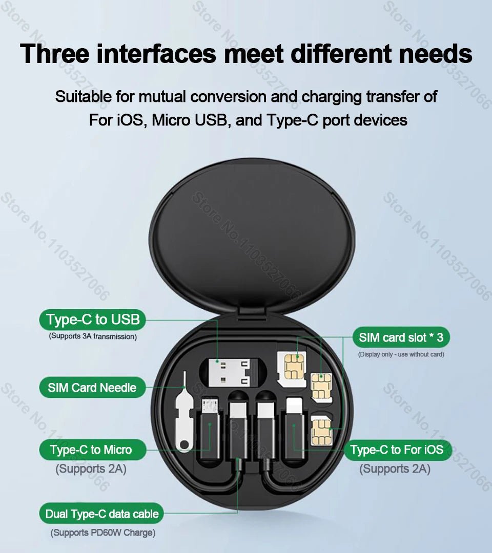 PD 60W Multifunctional USB Type C Data Cable Set Fast Charging For IPhone Xiaomi Charger Storage Box Adapter Card Pin Travel Box - Walmarkettt.com