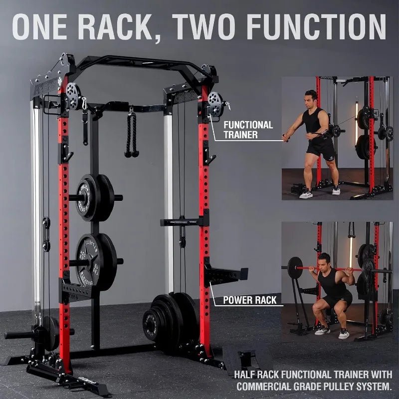Power Cage, 2000LB Power Rack with Independent Dual Pulley System, Multi - Function Home Gym Workout Machine for Cable Crossover - Walmarkettt.com