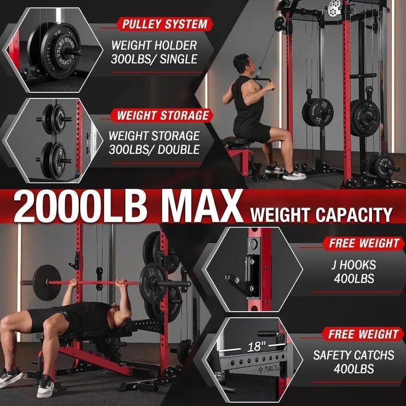 Power Cage, 2000LB Power Rack with Independent Dual Pulley System, Multi - Function Home Gym Workout Machine for Cable Crossover - Walmarkettt.com