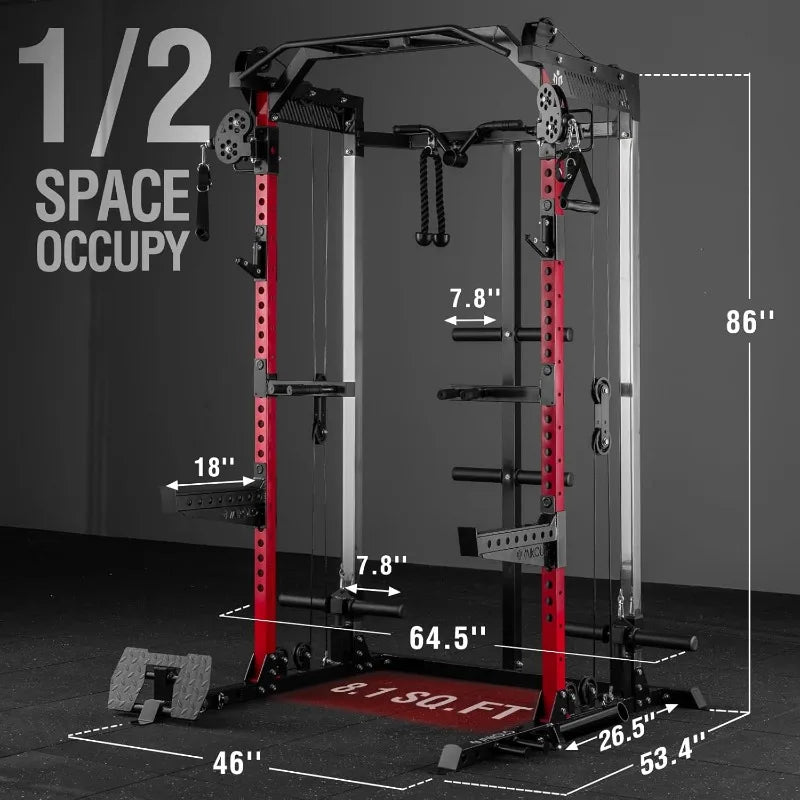 Power Cage, 2000LB Power Rack with Independent Dual Pulley System, Multi - Function Home Gym Workout Machine for Cable Crossover - Walmarkettt.com