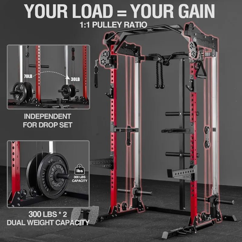 Power Cage, 2000LB Power Rack with Independent Dual Pulley System, Multi - Function Home Gym Workout Machine for Cable Crossover - Walmarkettt.com