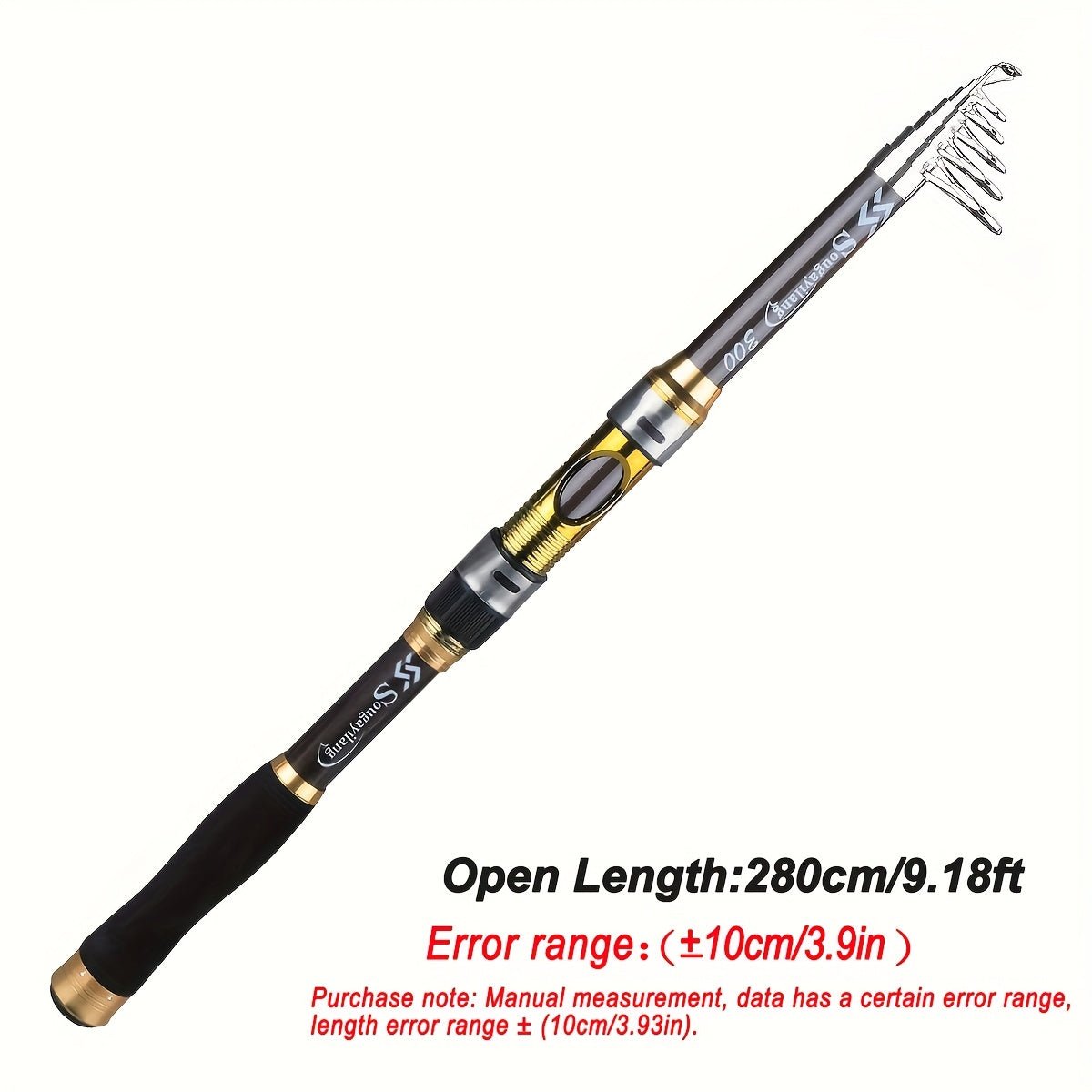 [Quality Construction] Sougayilang Ultralight Carbon Fiber Spinning Fishing Rod - Portable, Medium Action, 6.72 - 9.84ft Extendable Length, Black & Golden with Comfort Grip Handle - Ideal for All Anglers - Walmarkettt.com
