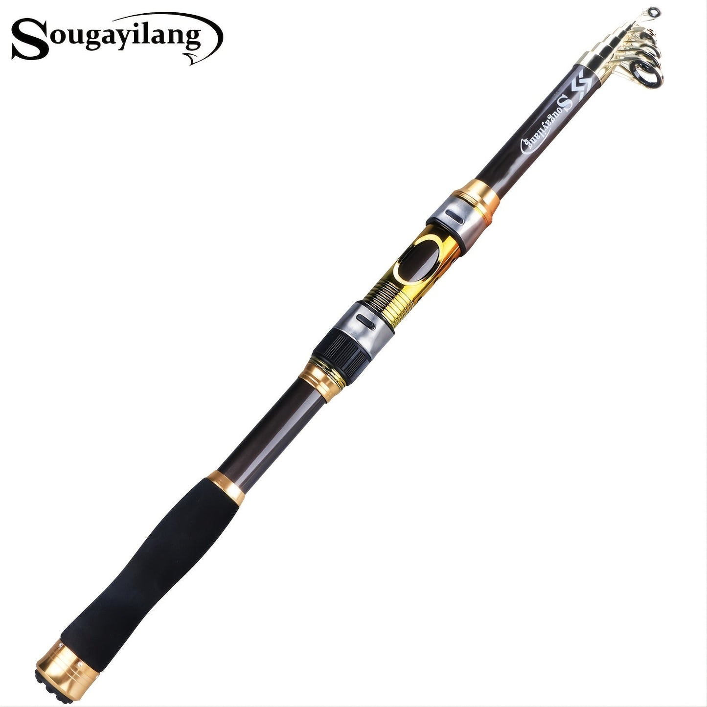 [Quality Construction] Sougayilang Ultralight Carbon Fiber Spinning Fishing Rod - Portable, Medium Action, 6.72 - 9.84ft Extendable Length, Black & Golden with Comfort Grip Handle - Ideal for All Anglers - Walmarkettt.com