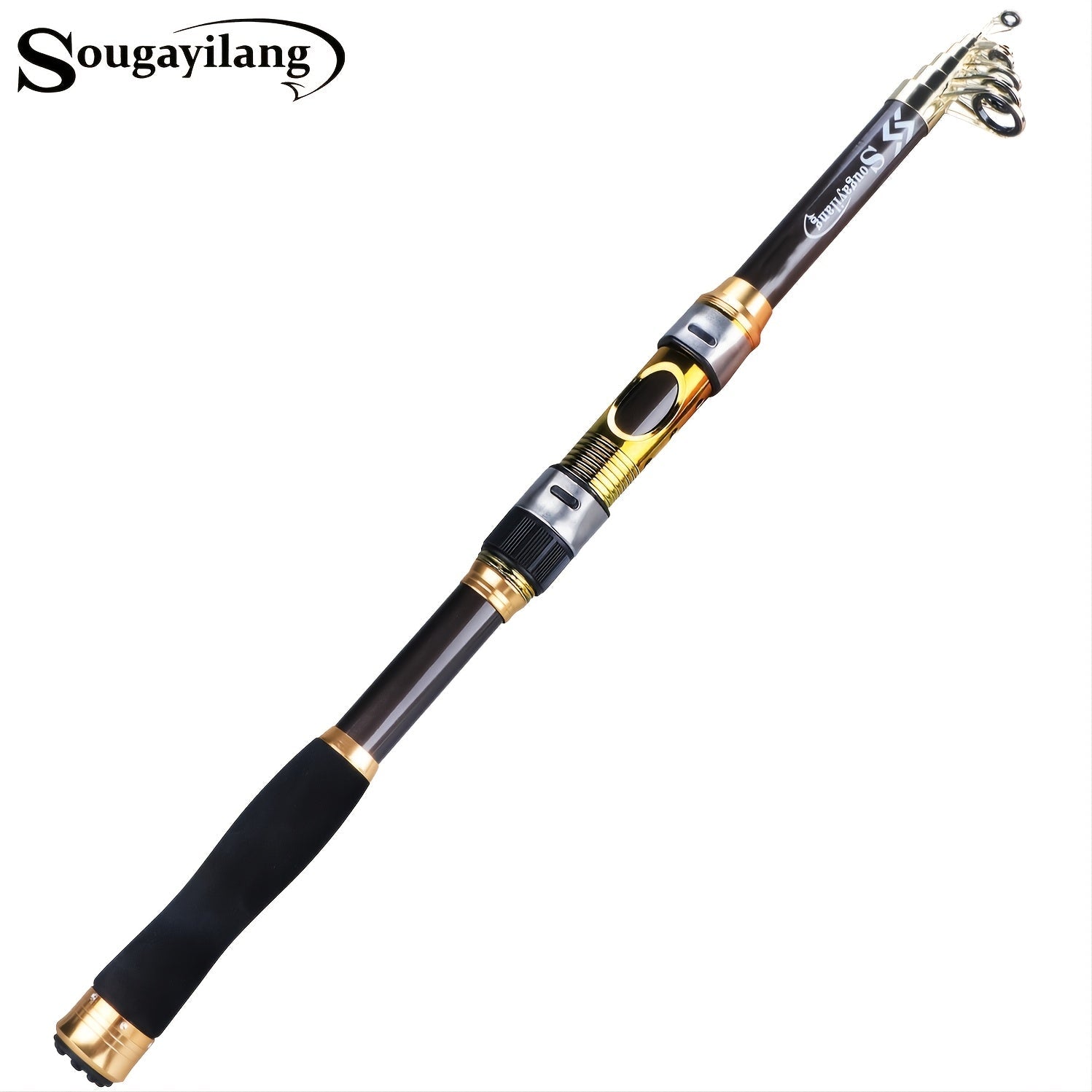 [Quality Construction] Sougayilang Ultralight Carbon Fiber Spinning Fishing Rod - Portable, Medium Action, 6.72 - 9.84ft Extendable Length, Black & Golden with Comfort Grip Handle - Ideal for All Anglers - Walmarkettt.com