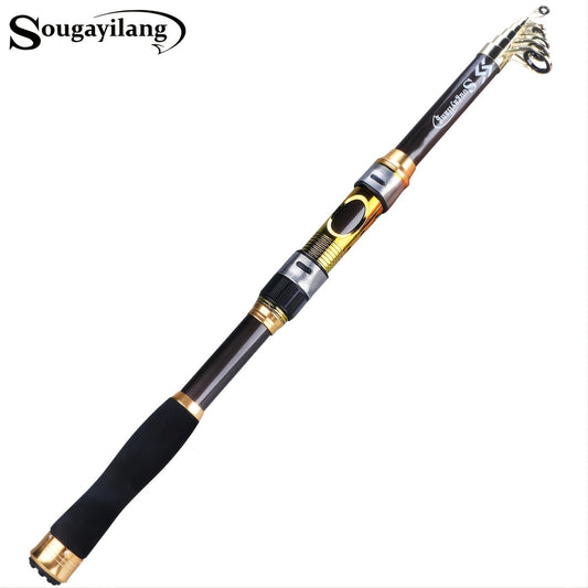 [Quality Construction] Sougayilang Ultralight Carbon Fiber Spinning Fishing Rod - Portable, Medium Action, 6.72 - 9.84ft Extendable Length, Black & Golden with Comfort Grip Handle - Ideal for All Anglers - Walmarkettt.com