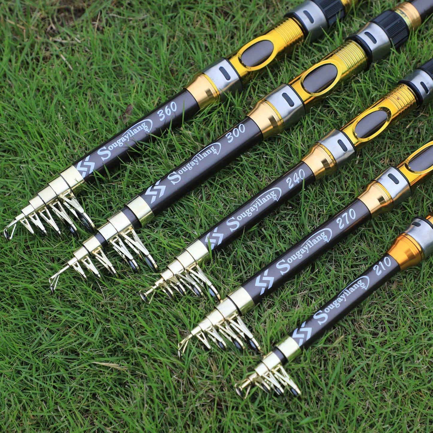 [Quality Construction] Sougayilang Ultralight Carbon Fiber Spinning Fishing Rod - Portable, Medium Action, 6.72 - 9.84ft Extendable Length, Black & Golden with Comfort Grip Handle - Ideal for All Anglers - Walmarkettt.com