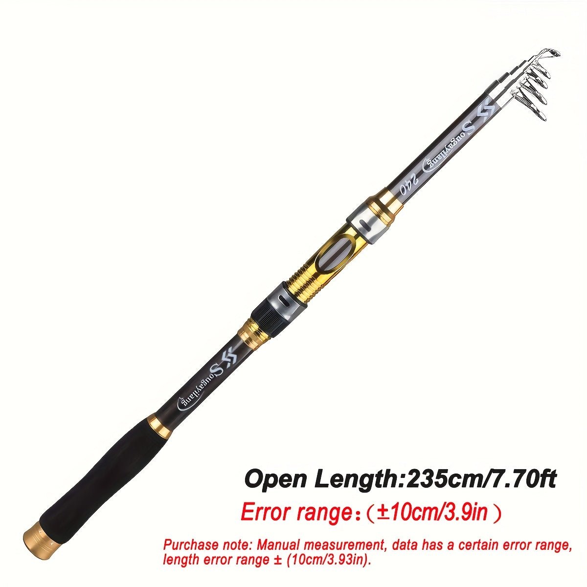 [Quality Construction] Sougayilang Ultralight Carbon Fiber Spinning Fishing Rod - Portable, Medium Action, 6.72 - 9.84ft Extendable Length, Black & Golden with Comfort Grip Handle - Ideal for All Anglers - Walmarkettt.com