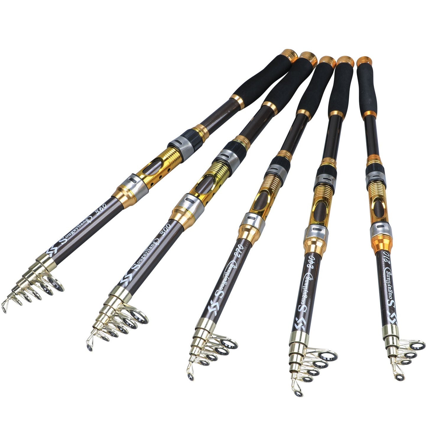 [Quality Construction] Sougayilang Ultralight Carbon Fiber Spinning Fishing Rod - Portable, Medium Action, 6.72 - 9.84ft Extendable Length, Black & Golden with Comfort Grip Handle - Ideal for All Anglers - Walmarkettt.com