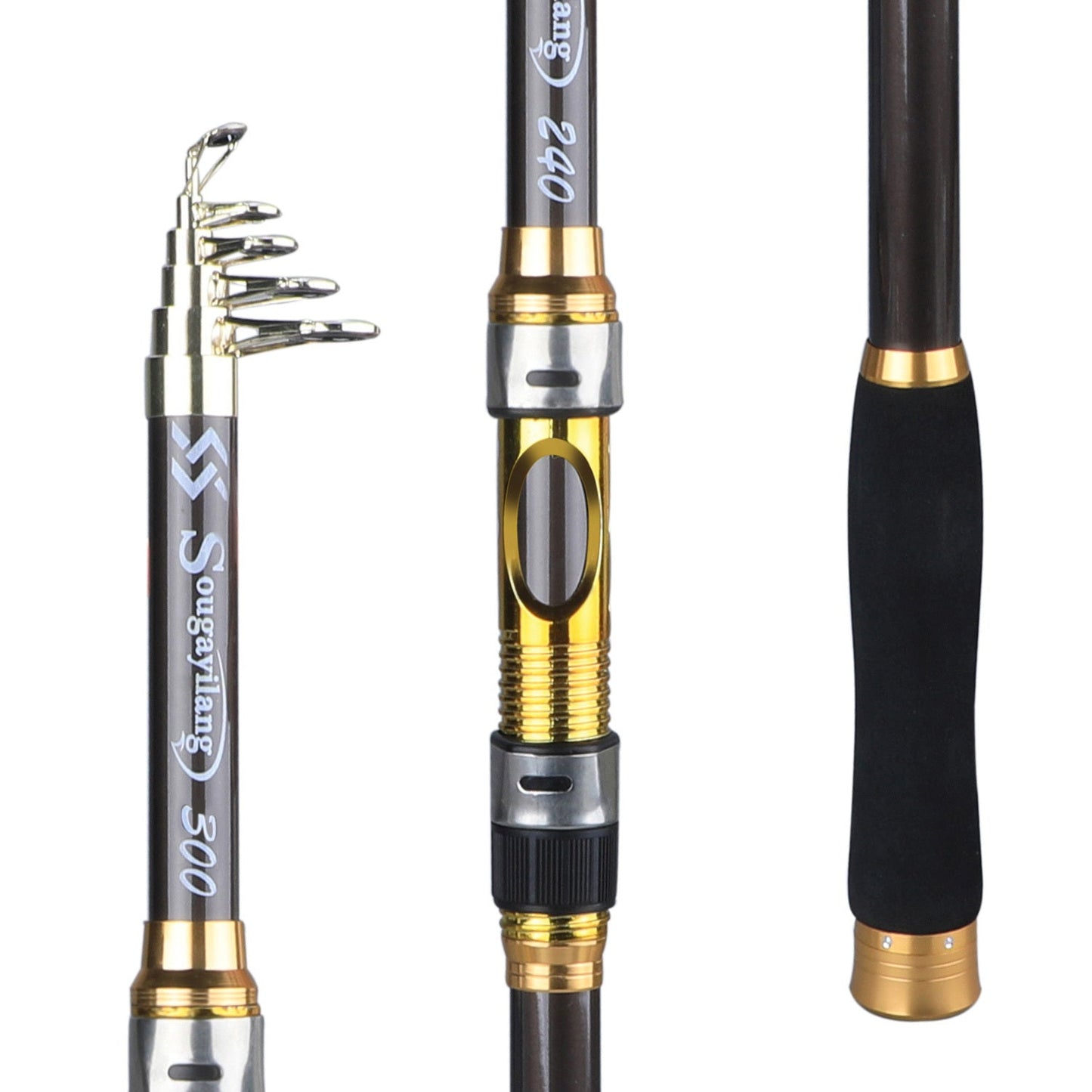 [Quality Construction] Sougayilang Ultralight Carbon Fiber Spinning Fishing Rod - Portable, Medium Action, 6.72 - 9.84ft Extendable Length, Black & Golden with Comfort Grip Handle - Ideal for All Anglers - Walmarkettt.com