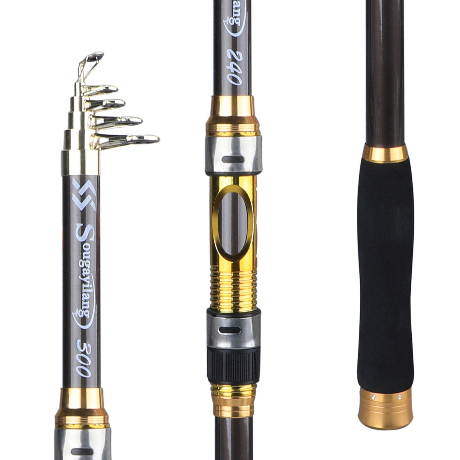 [Quality Construction] Sougayilang Ultralight Carbon Fiber Spinning Fishing Rod - Portable, Medium Action, 6.72 - 9.84ft Extendable Length, Black & Golden with Comfort Grip Handle - Ideal for All Anglers - Walmarkettt.com