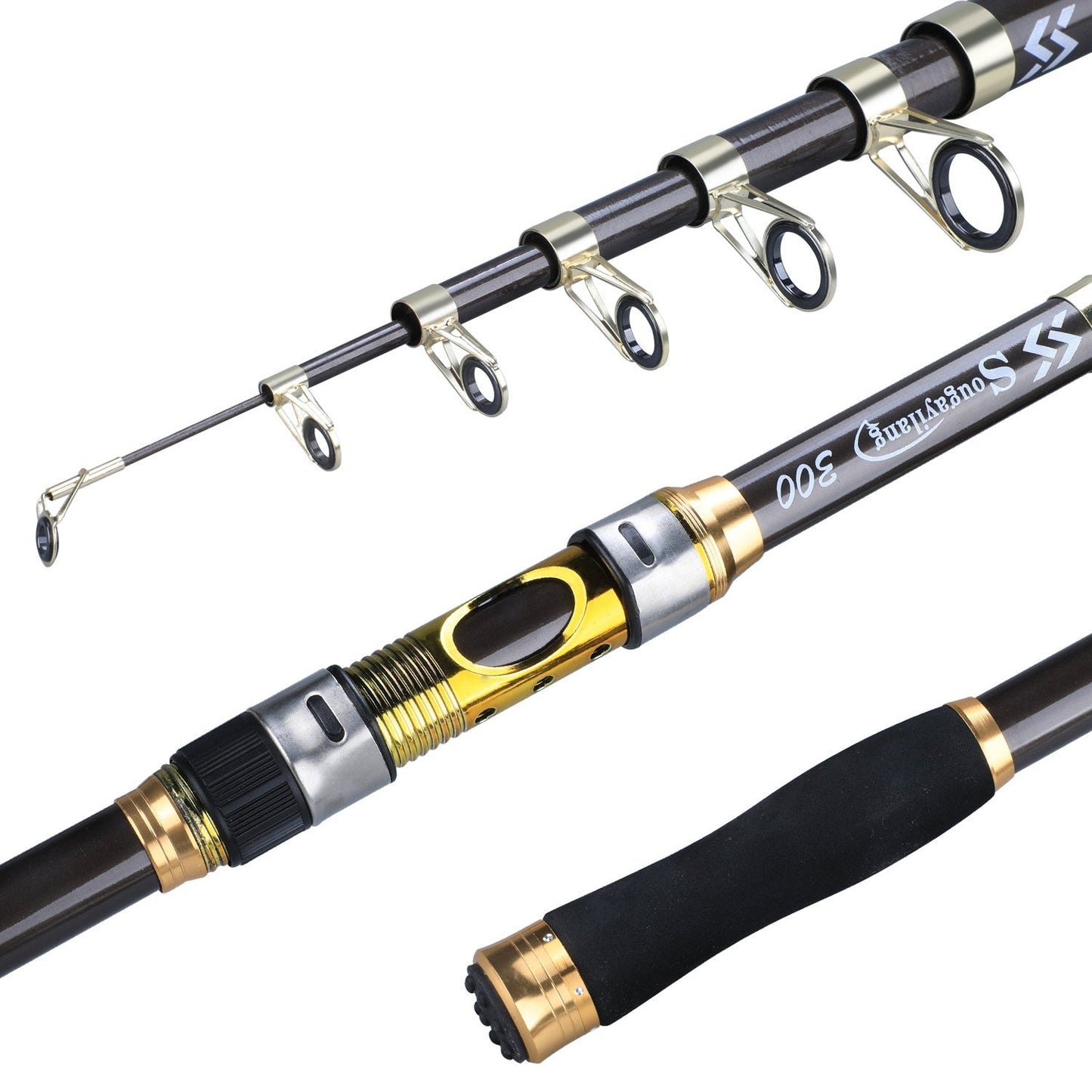 [Quality Construction] Sougayilang Ultralight Carbon Fiber Spinning Fishing Rod - Portable, Medium Action, 6.72 - 9.84ft Extendable Length, Black & Golden with Comfort Grip Handle - Ideal for All Anglers - Walmarkettt.com