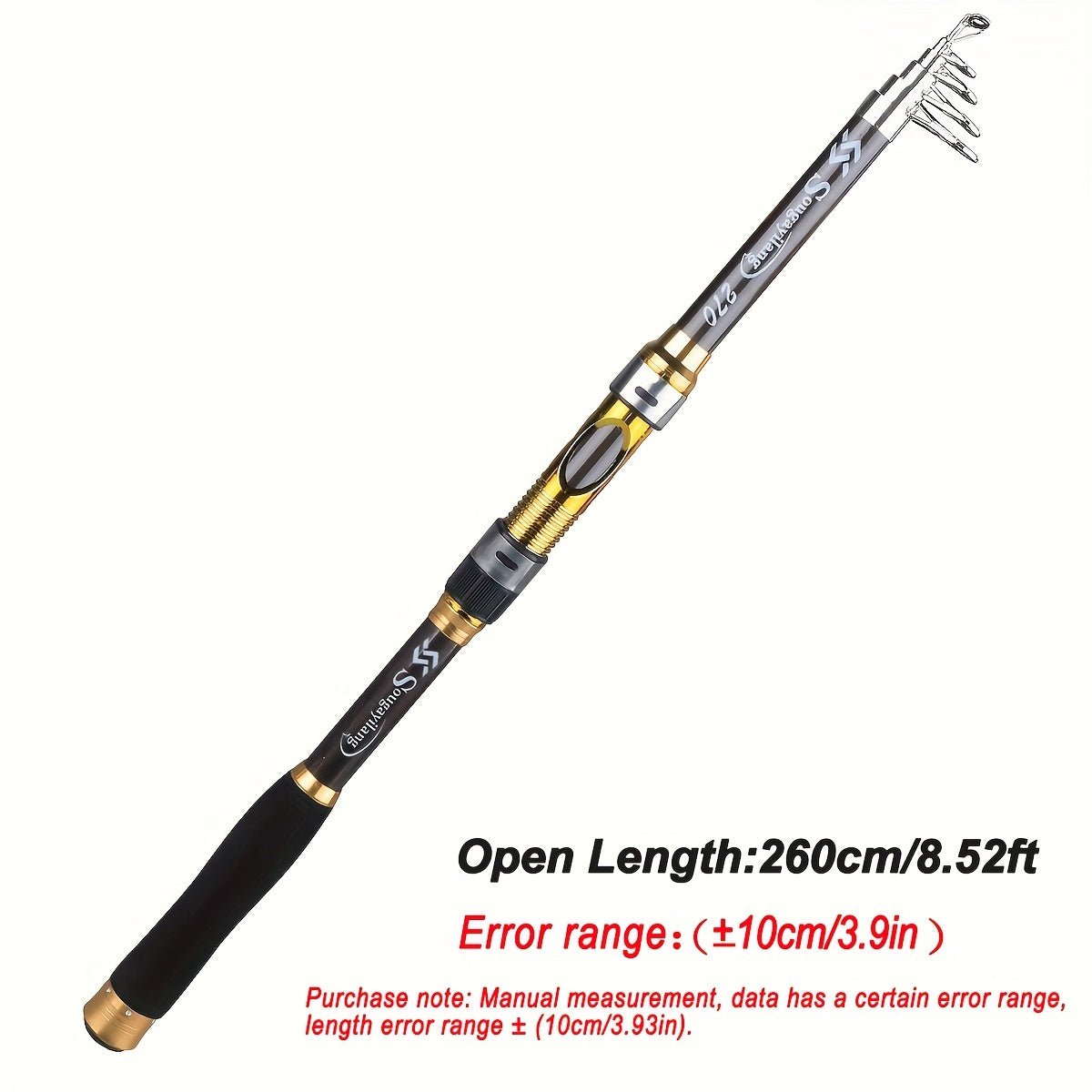 [Quality Construction] Sougayilang Ultralight Carbon Fiber Spinning Fishing Rod - Portable, Medium Action, 6.72 - 9.84ft Extendable Length, Black & Golden with Comfort Grip Handle - Ideal for All Anglers - Walmarkettt.com