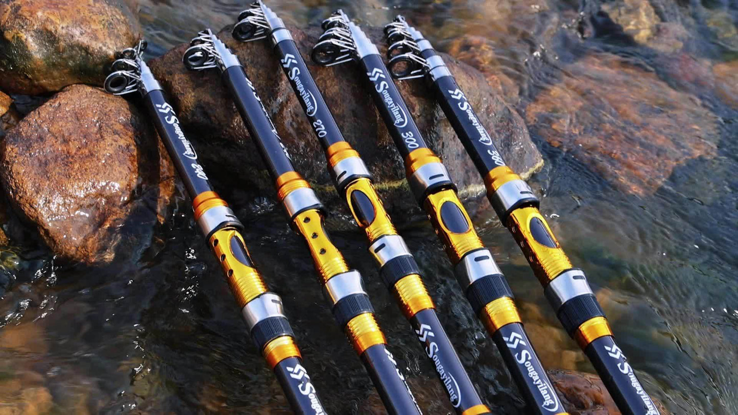 [Quality Construction] Sougayilang Ultralight Carbon Fiber Spinning Fishing Rod - Portable, Medium Action, 6.72 - 9.84ft Extendable Length, Black & Golden with Comfort Grip Handle - Ideal for All Anglers - Walmarkettt.com