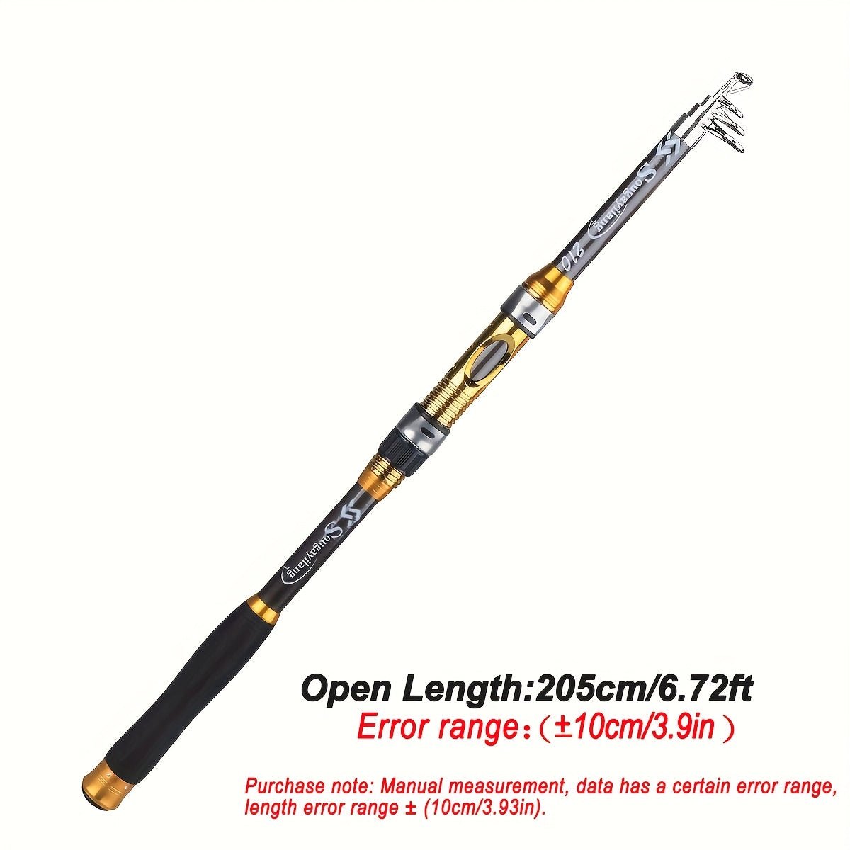[Quality Construction] Sougayilang Ultralight Carbon Fiber Spinning Fishing Rod - Portable, Medium Action, 6.72 - 9.84ft Extendable Length, Black & Golden with Comfort Grip Handle - Ideal for All Anglers - Walmarkettt.com