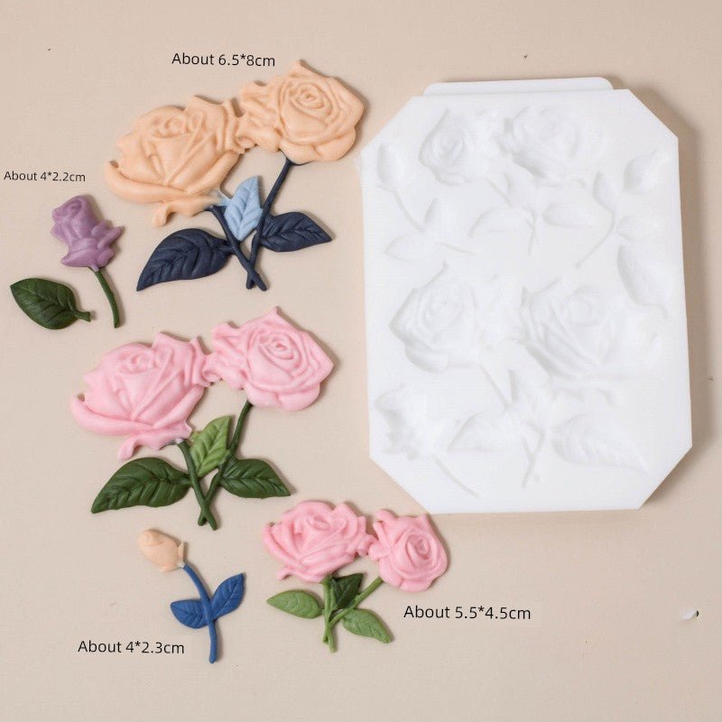 Rose Flower Leaf Mold Retro Bouquet Valentine's Day Mother's Day Fondant Birthday Cake Silicone Mold - Walmarkettt.com