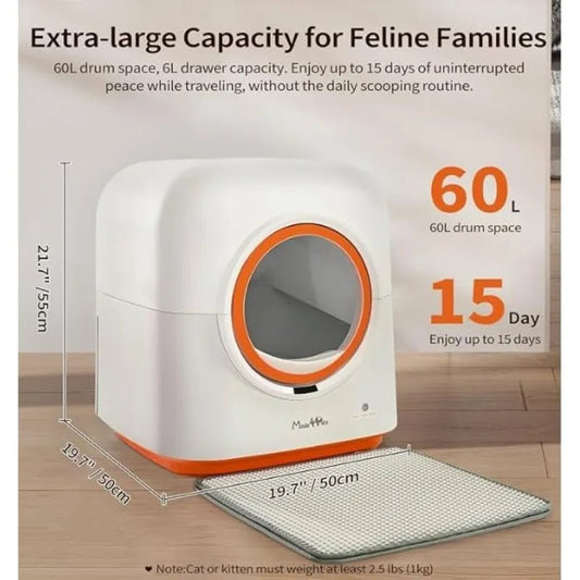 Self - Cleaning Litter Box, Automatic Cat Litter Box With APP Control, Odor - Eliminating, 60L Capacity, Anti - Pinch Safety - Walmarkettt.com