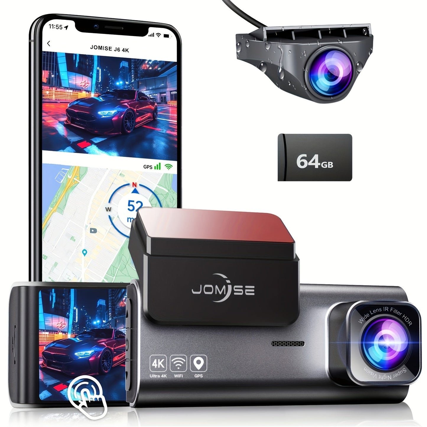 Smart 4K UHD Dual Dash Cam For Cars Touch Screen & APP Control, Front 4K+Rear 1080P, 170° Wide Angle, Super Night Vision, Built - in Wi - Fi GPS, WDR/HDR - Walmarkettt.com