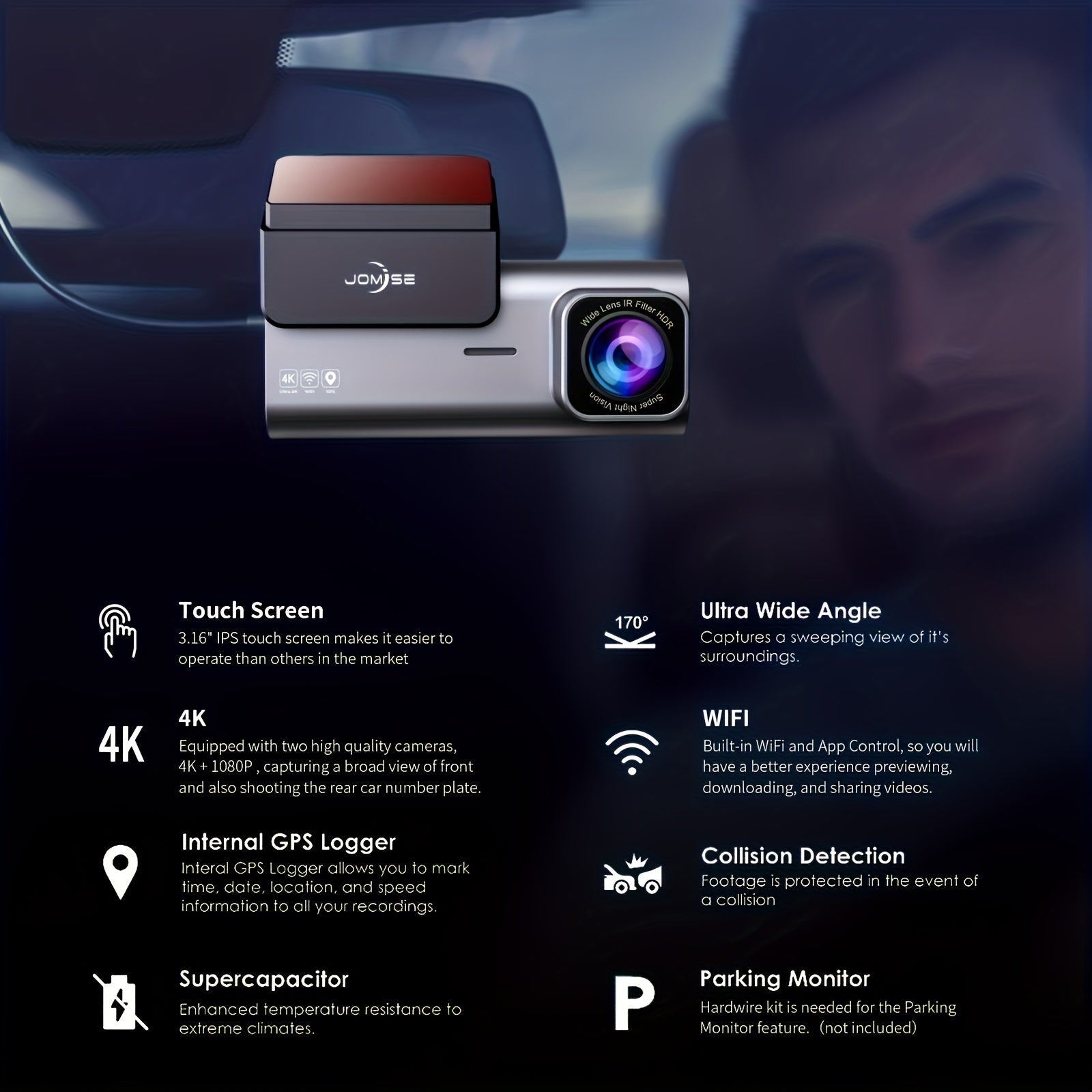 Smart 4K UHD Dual Dash Cam For Cars Touch Screen & APP Control, Front 4K+Rear 1080P, 170° Wide Angle, Super Night Vision, Built - in Wi - Fi GPS, WDR/HDR - Walmarkettt.com