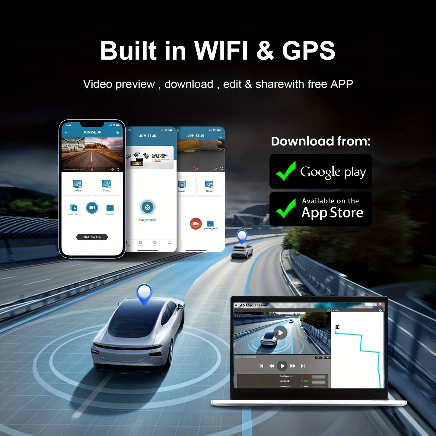 Smart 4K UHD Dual Dash Cam For Cars Touch Screen & APP Control, Front 4K+Rear 1080P, 170° Wide Angle, Super Night Vision, Built - in Wi - Fi GPS, WDR/HDR - Walmarkettt.com