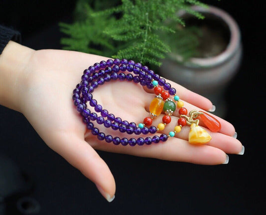 Southern Red Agate Amethyst Personalized Women's Multi - Circle Beeswax - Walmarkettt.com