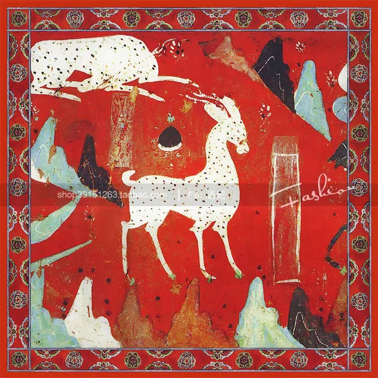 Spring and Autumn Dunhuang Mural Printing Chinese Style Small Square Towel - Walmarkettt.com