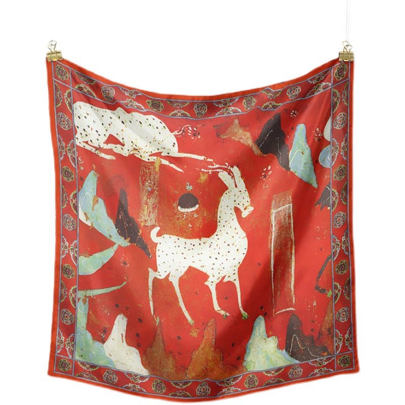 Spring and Autumn Dunhuang Mural Printing Chinese Style Small Square Towel - Walmarkettt.com