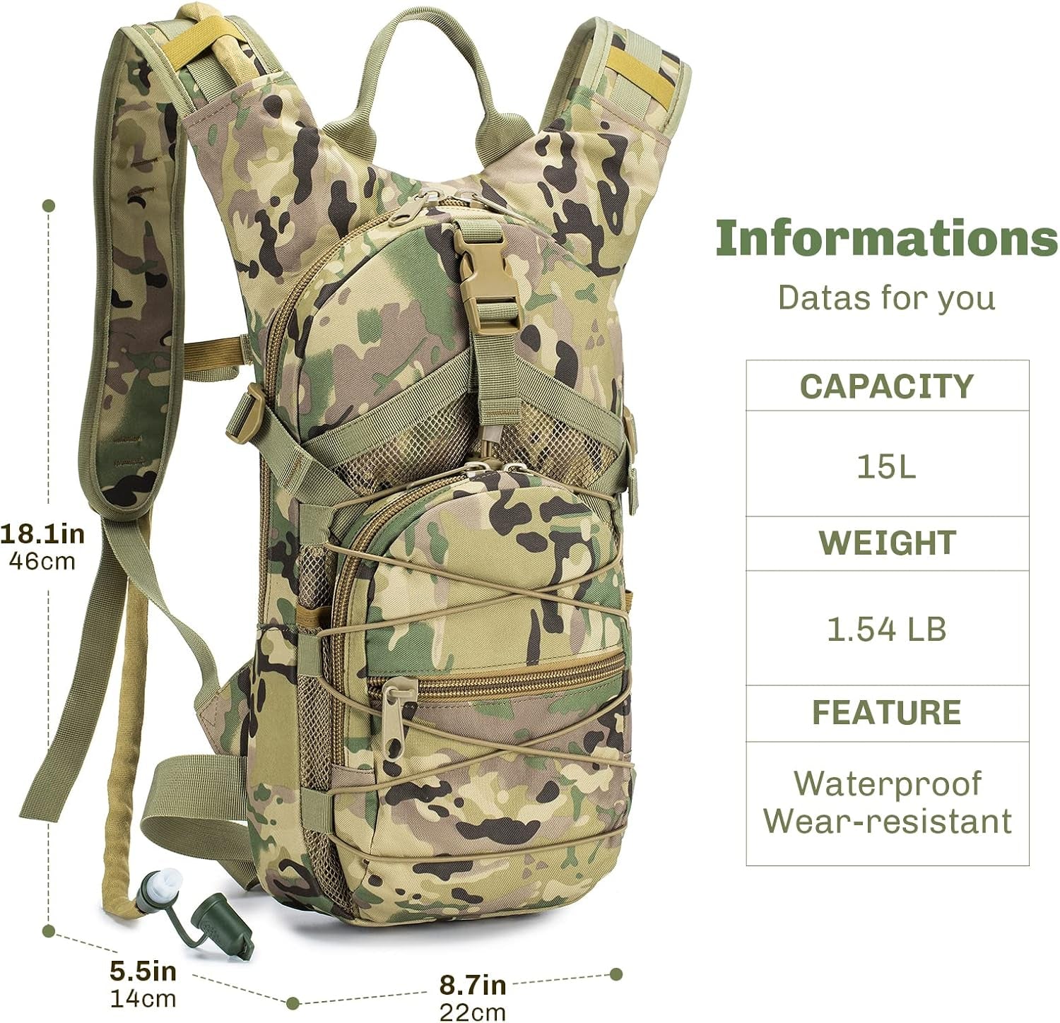 Tactical Hydration Pack Backpack Military Daypack Water Backpack with - Walmarkettt.com