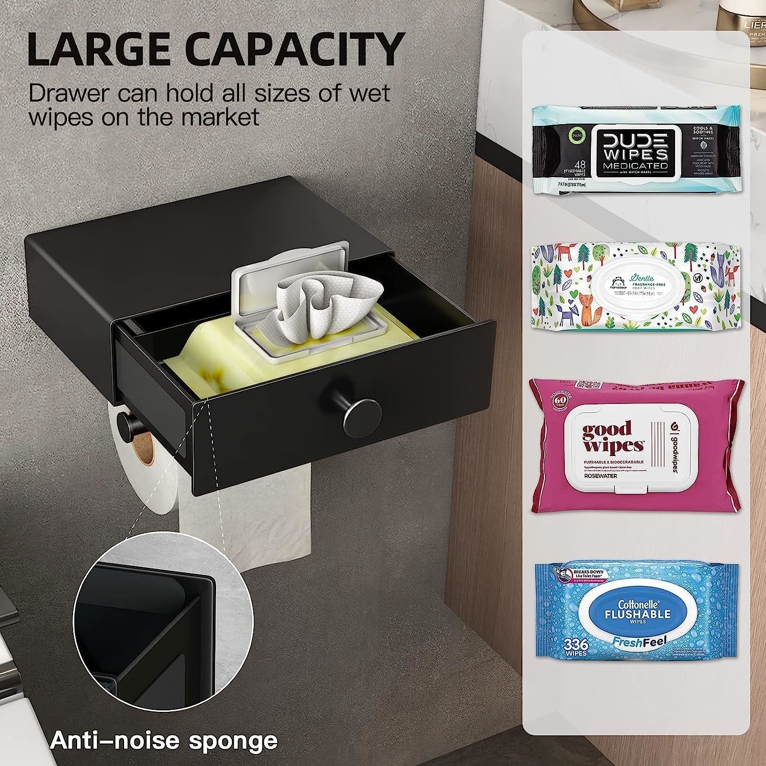 Toilet Paper Holder with Shelf Black Wipes Dispenser for Bathroom - Walmarkettt.com