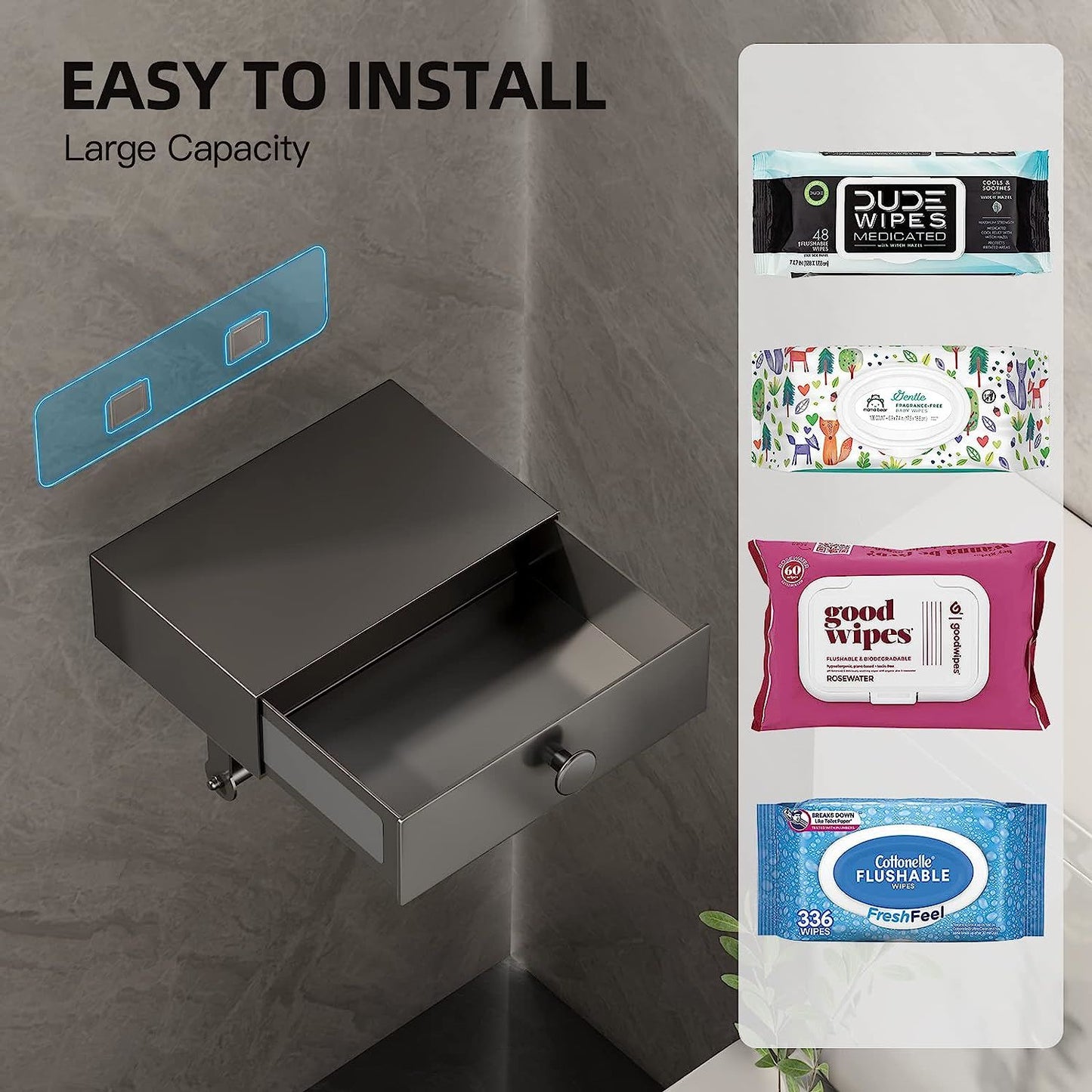 Toilet Paper Holder with Shelf Black Wipes Dispenser for Bathroom - Walmarkettt.com