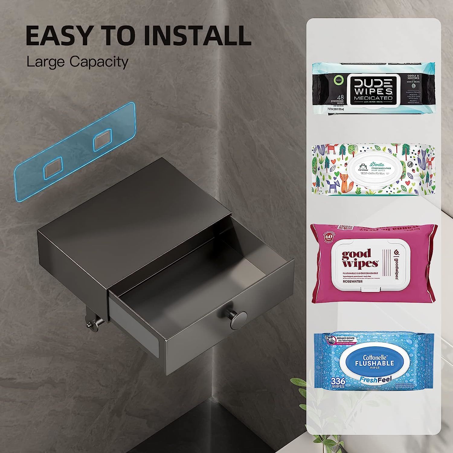 Toilet Paper Holder with Shelf Black Wipes Dispenser for Bathroom - Walmarkettt.com