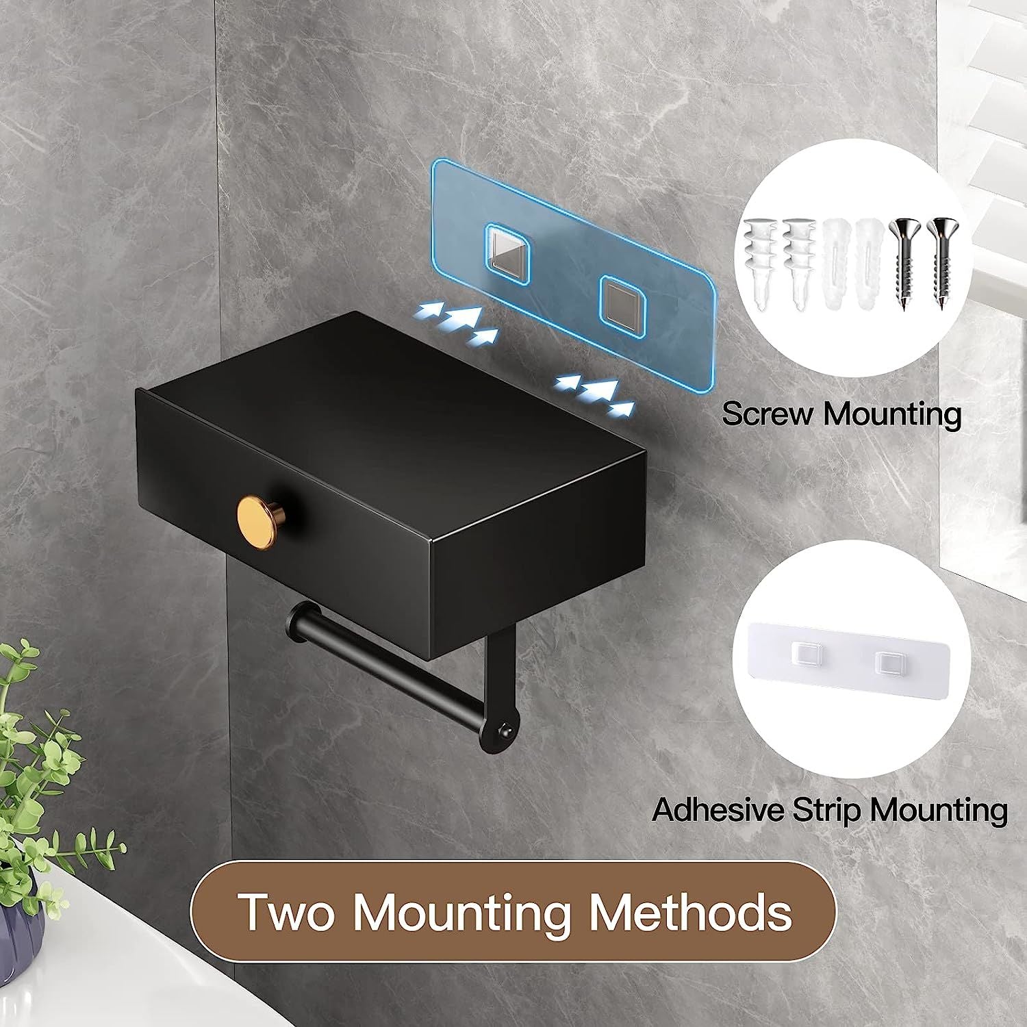 Toilet Paper Holder with Shelf Black Wipes Dispenser for Bathroom - Walmarkettt.com