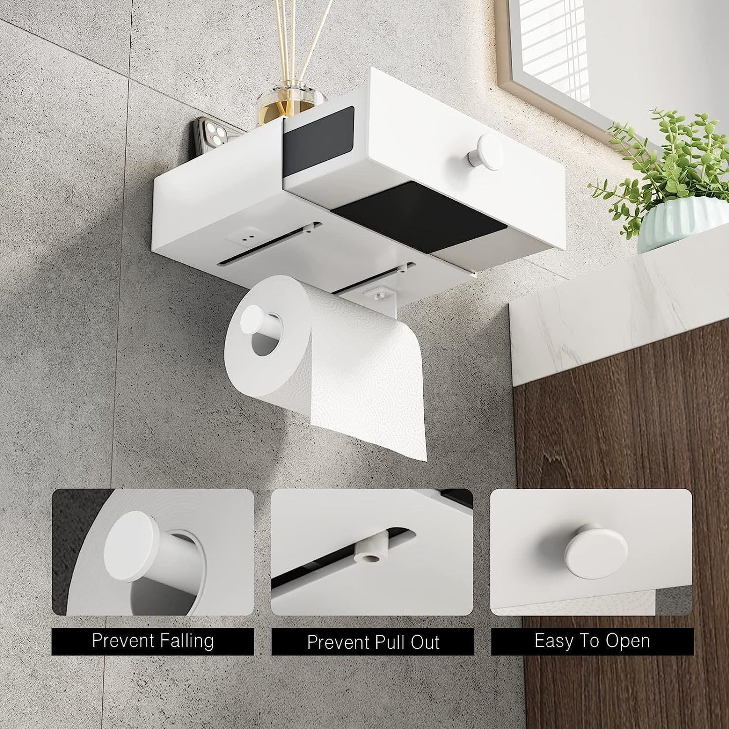 Toilet Paper Holder with Shelf Black Wipes Dispenser for Bathroom - Walmarkettt.com