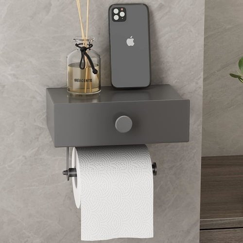 Toilet Paper Holder with Shelf Black Wipes Dispenser for Bathroom - Walmarkettt.com