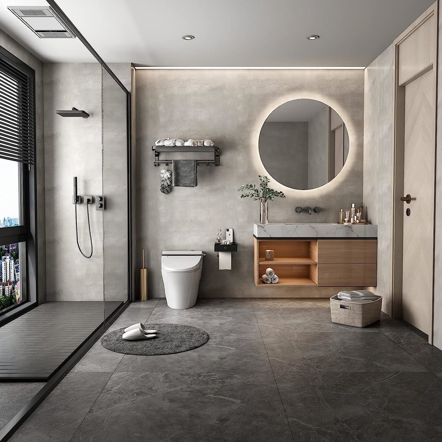 Toilet Paper Holder with Shelf Black Wipes Dispenser for Bathroom - Walmarkettt.com