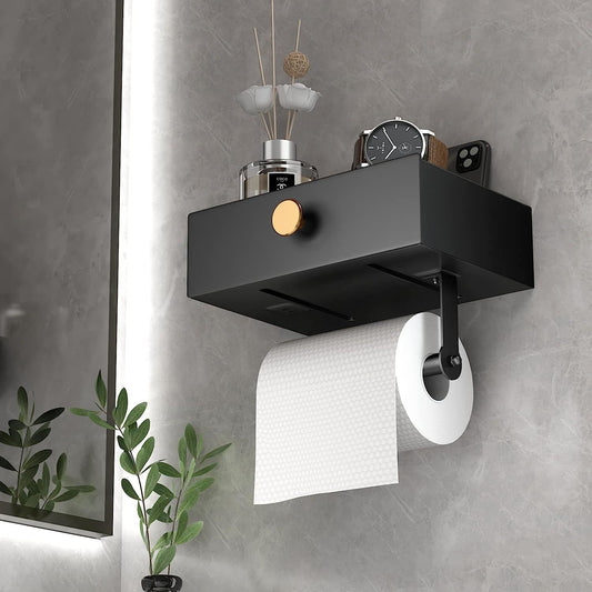 Toilet Paper Holder with Shelf Black Wipes Dispenser for Bathroom - Walmarkettt.com
