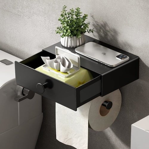 Toilet Paper Holder with Shelf Black Wipes Dispenser for Bathroom - Walmarkettt.com