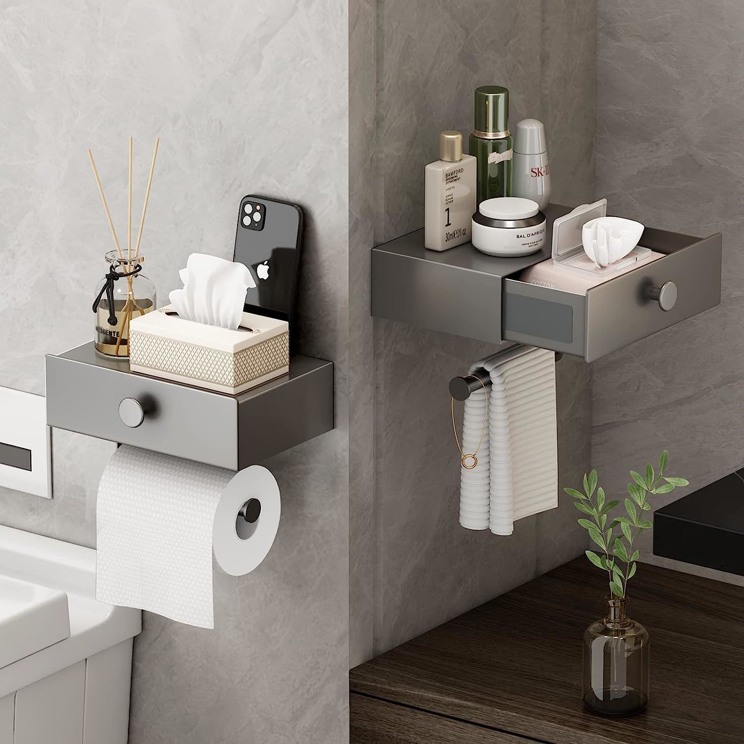 Toilet Paper Holder with Shelf Black Wipes Dispenser for Bathroom - Walmarkettt.com