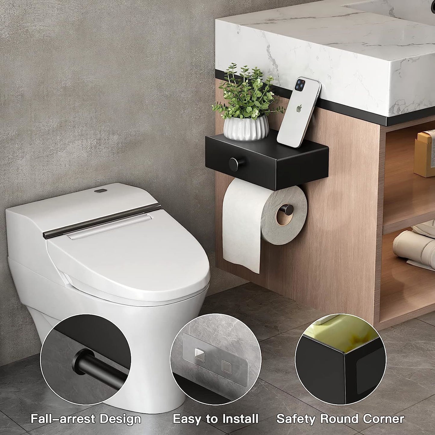 Toilet Paper Holder with Shelf Black Wipes Dispenser for Bathroom - Walmarkettt.com