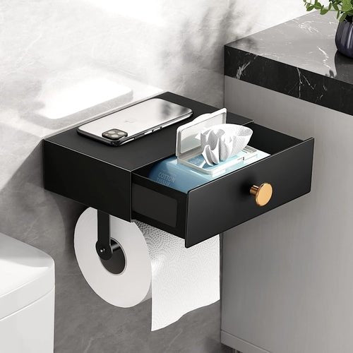 Toilet Paper Holder with Shelf Black Wipes Dispenser for Bathroom - Walmarkettt.com