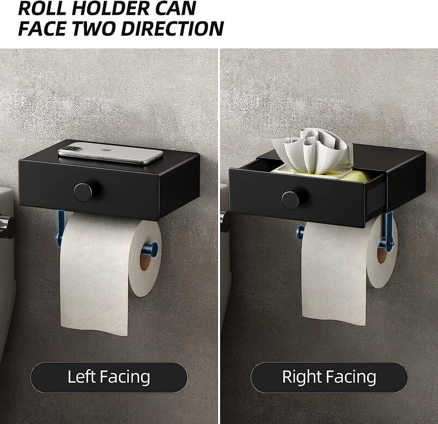 Toilet Paper Holder with Shelf Black Wipes Dispenser for Bathroom - Walmarkettt.com