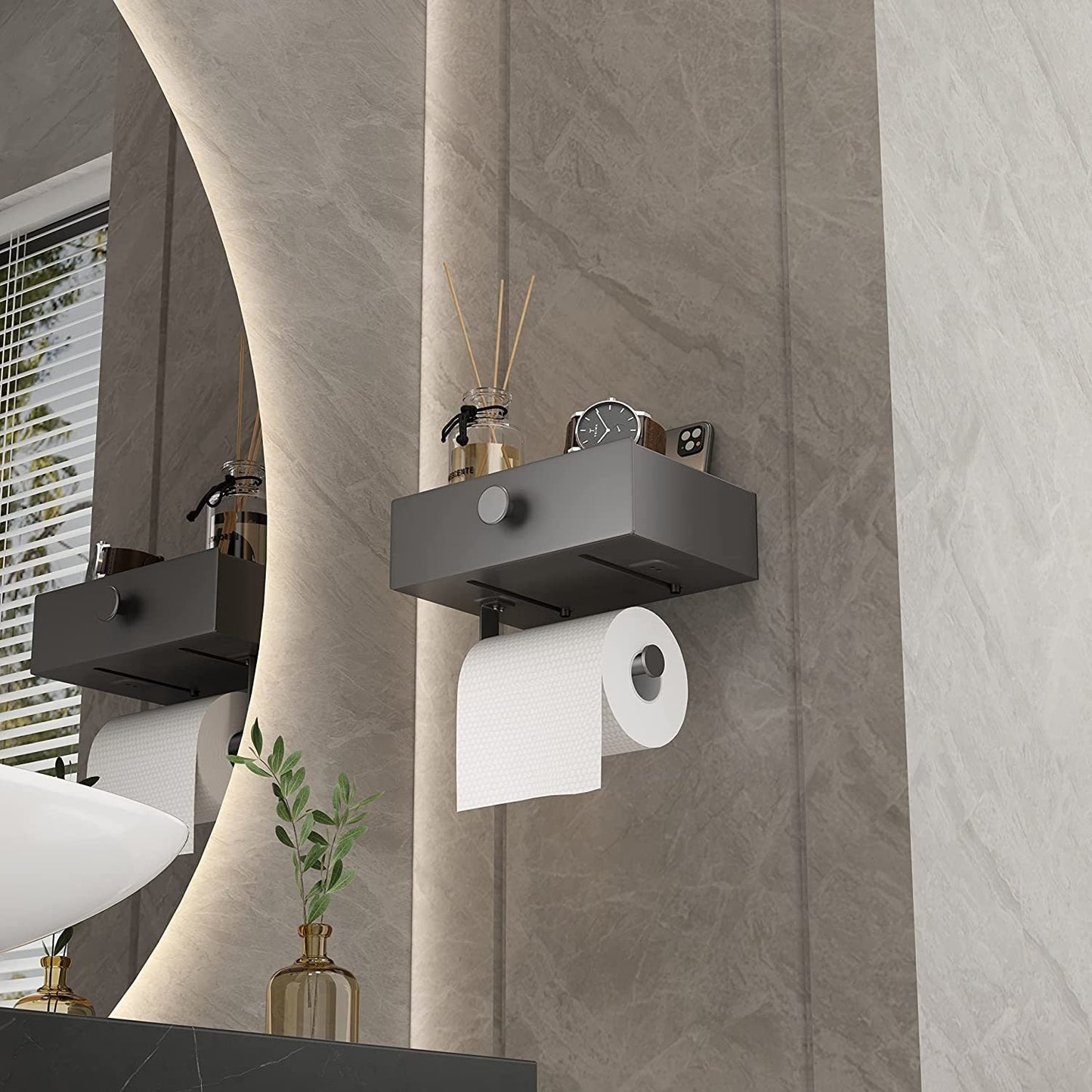 Toilet Paper Holder with Shelf Black Wipes Dispenser for Bathroom - Walmarkettt.com