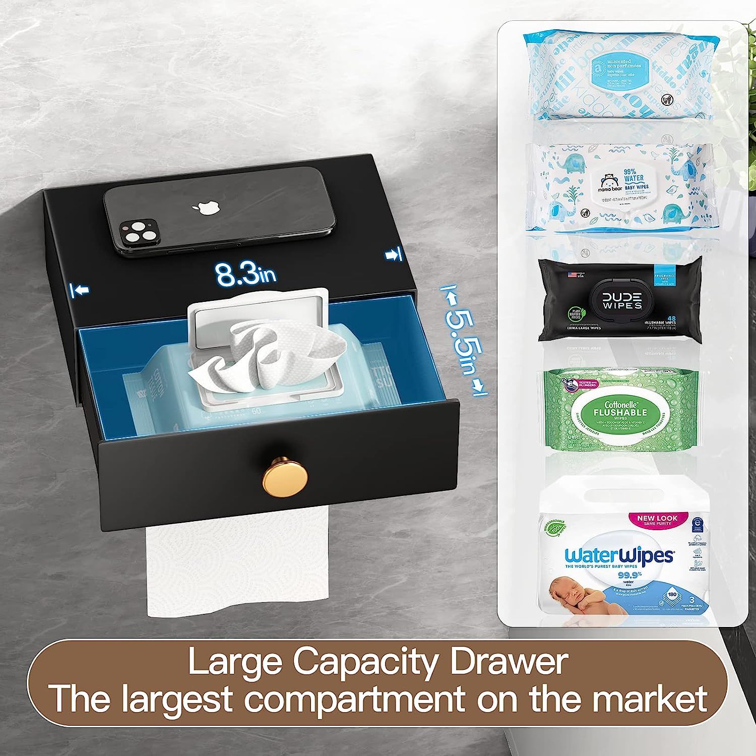 Toilet Paper Holder with Shelf Black Wipes Dispenser for Bathroom - Walmarkettt.com