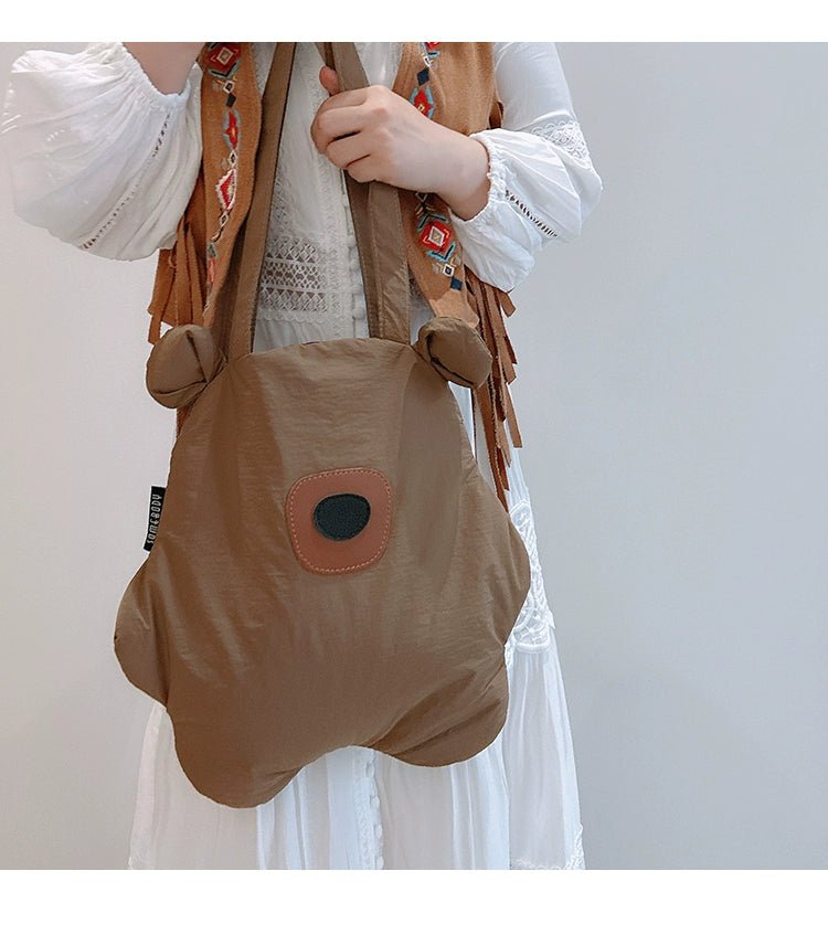 Tricolor Patch Biscuit Bear Cartoon Large Capacity Shoulder Bag - Walmarkettt.com